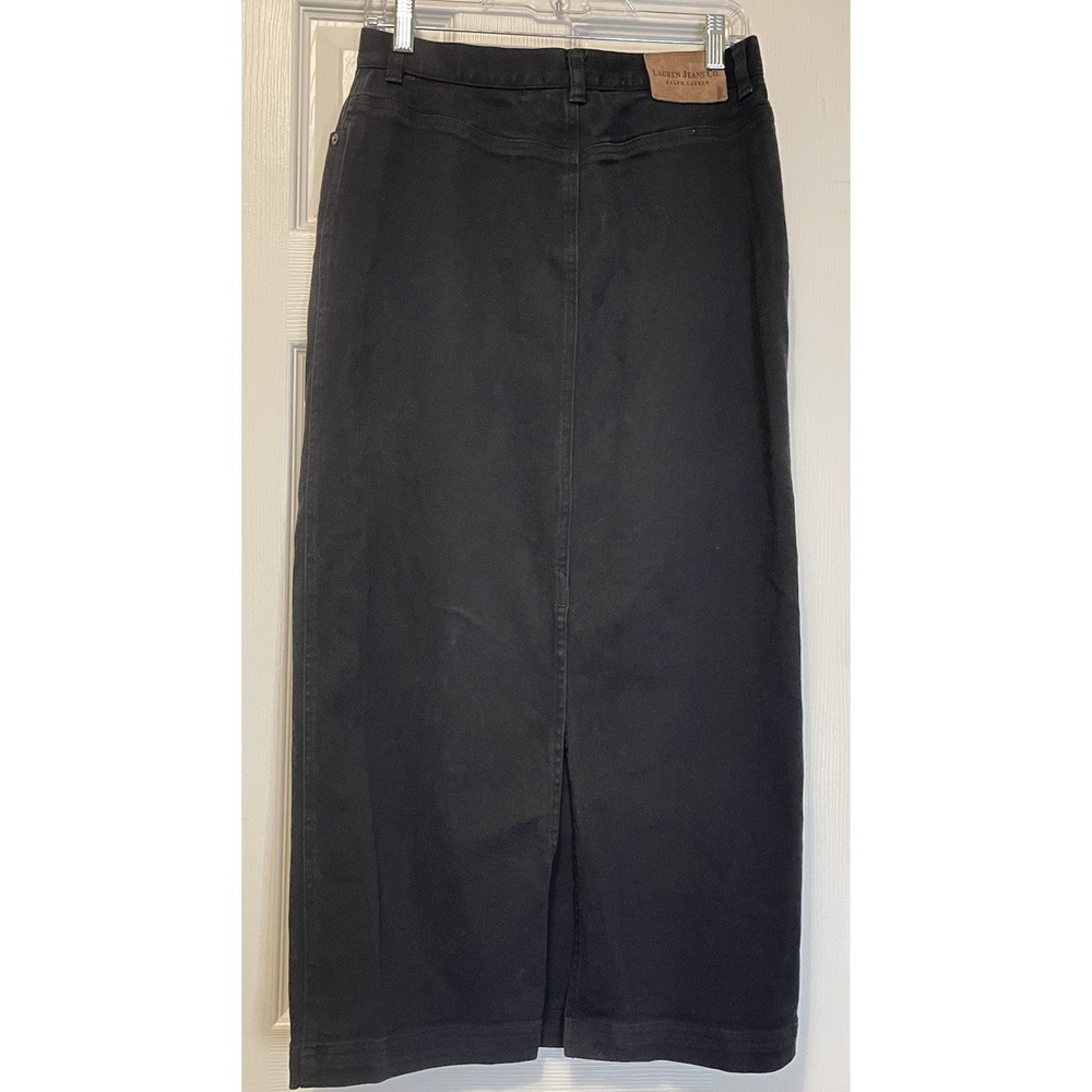Lauren Ralph Lauren Vintage Black Midi Long Denim Skirt Women's Sz 8 - Picture 2 of 16
